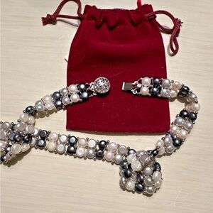 Pearl Choker Necklace with Multicolor Setting